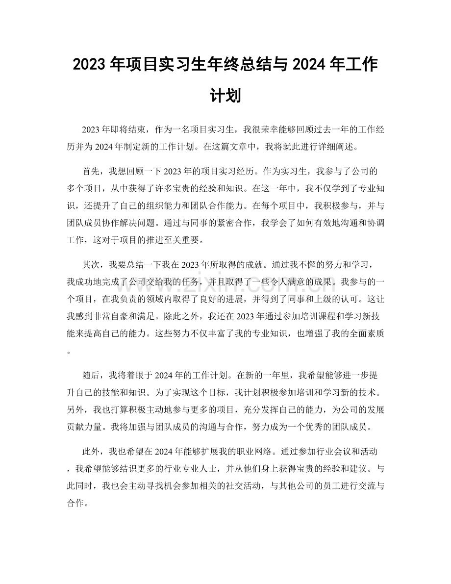 2023年项目实习生年终总结与2024年工作计划.docx_第1页