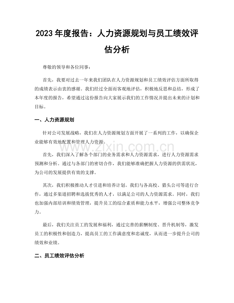 2023年度报告：人力资源规划与员工绩效评估分析.docx_第1页