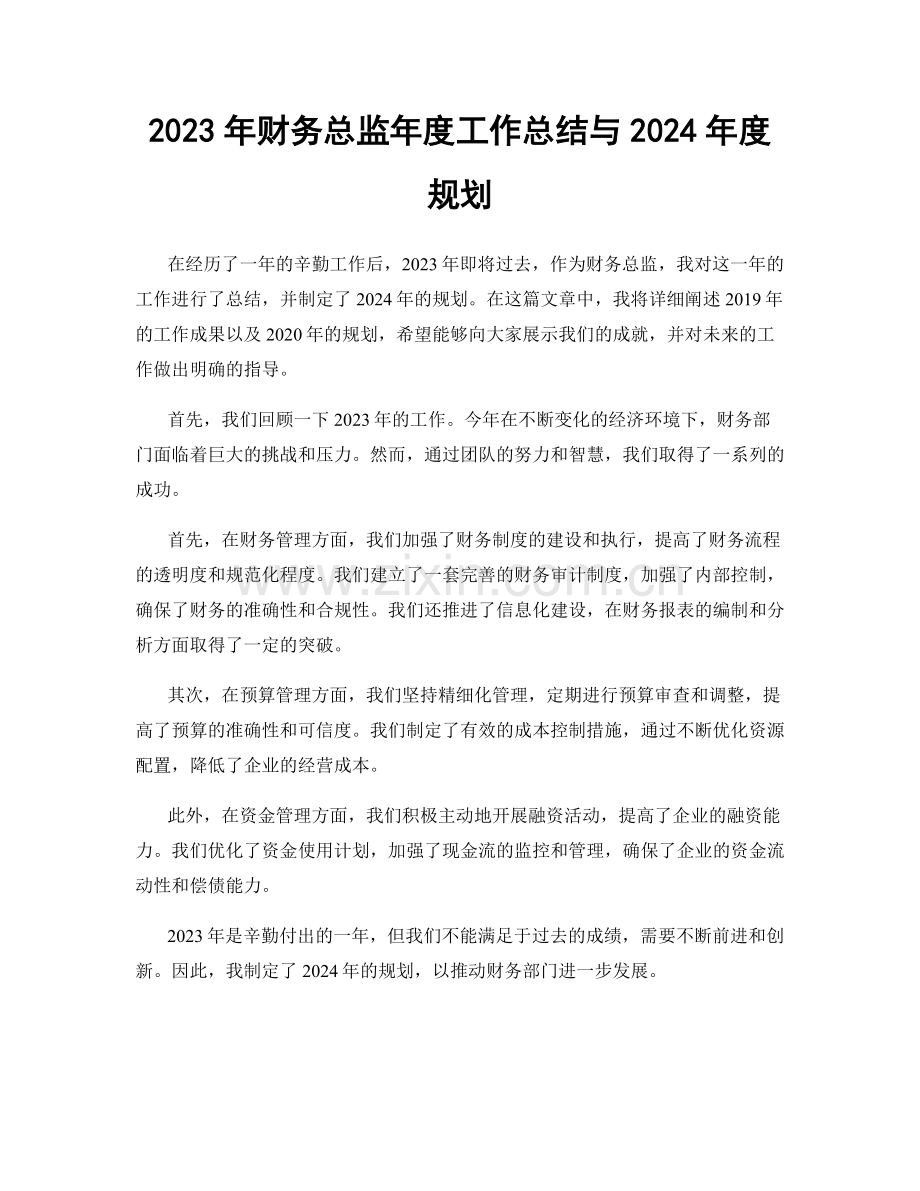 2023年财务总监年度工作总结与2024年度规划.docx_第1页