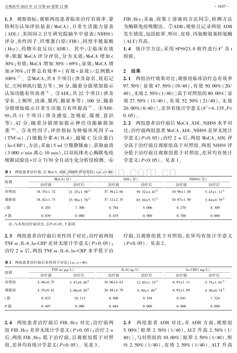 丁苯酞联合阿加曲班对脑卒中后认知功能障碍患者日常生活能力的影响.pdf_第2页