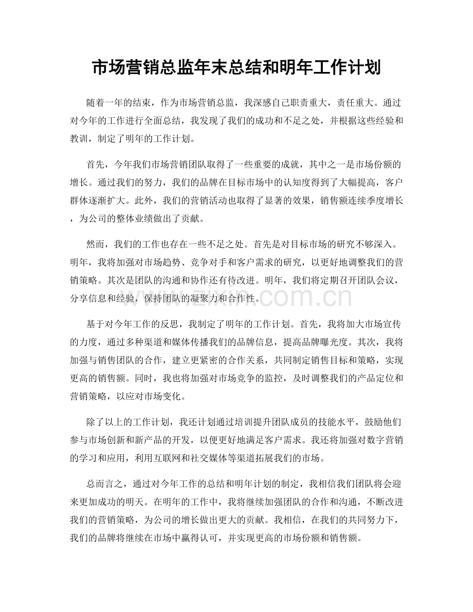 市场营销总监年末总结和明年工作计划.docx_第1页