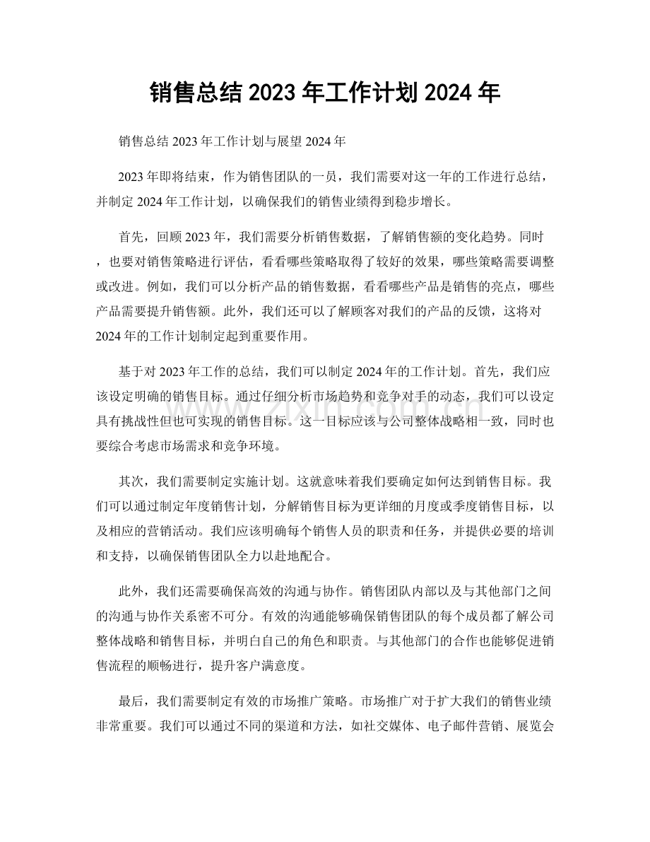 销售总结2023年工作计划2024年.docx_第1页