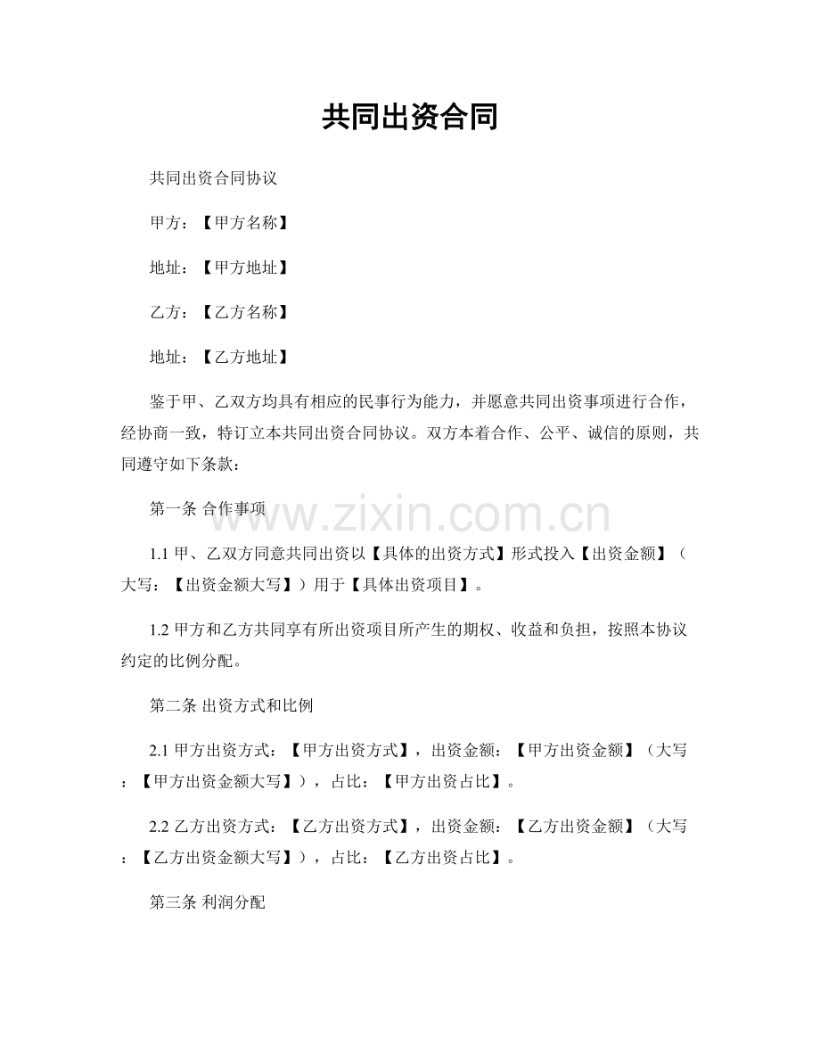 共同出资合同.docx_第1页