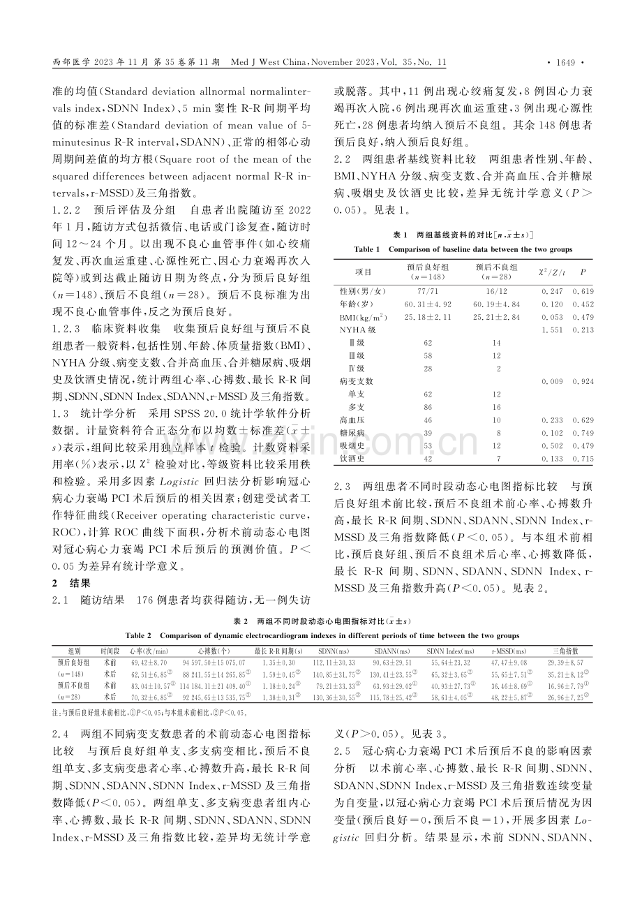 动态心电图心率变异性与冠心病PCI术后预后的相关性.pdf_第3页