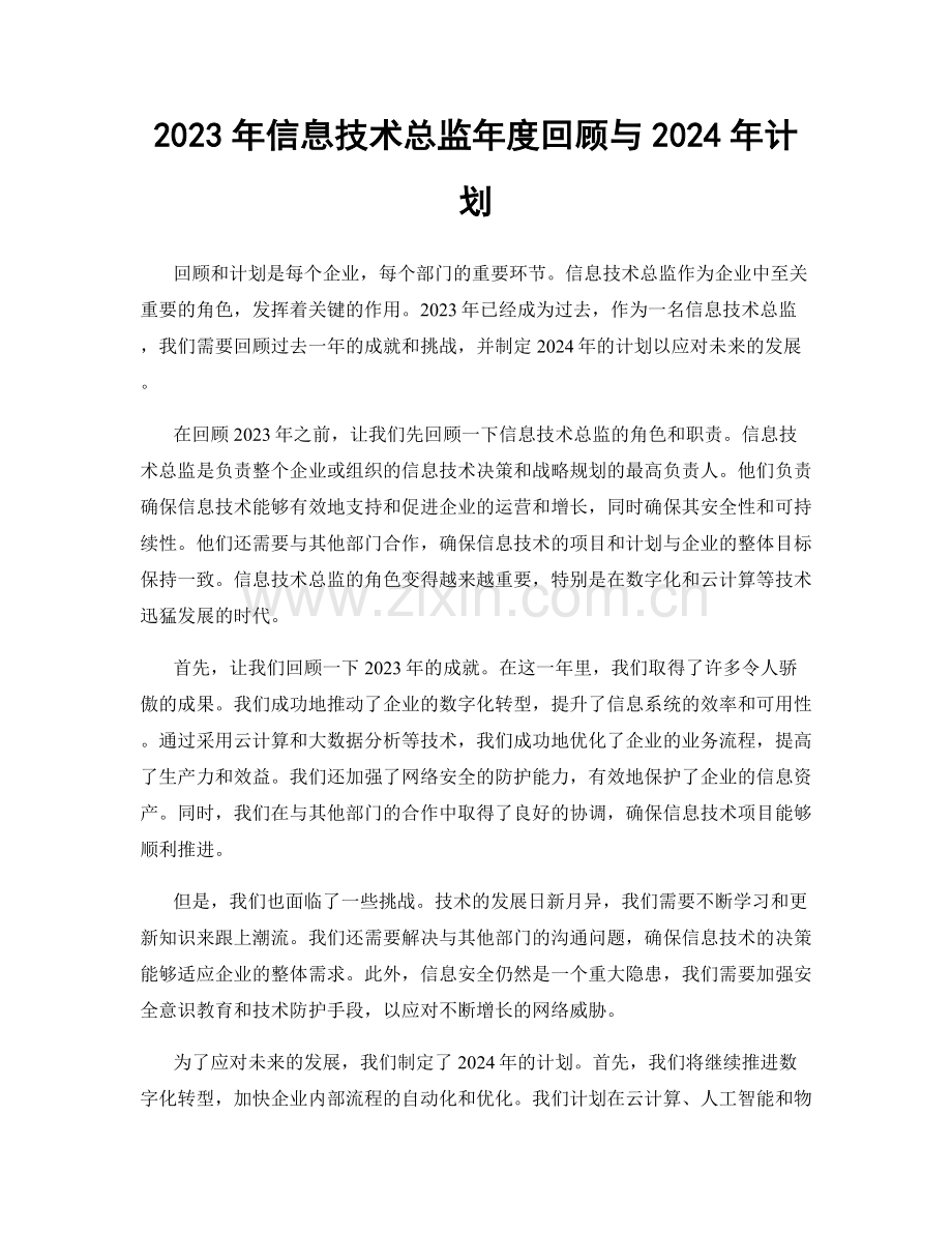 2023年信息技术总监年度回顾与2024年计划.docx_第1页