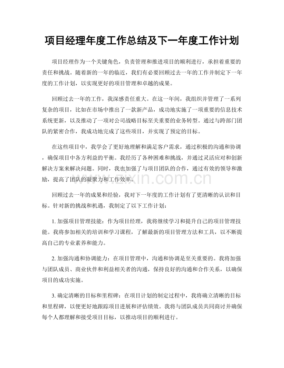 项目经理年度工作总结及下一年度工作计划.docx_第1页