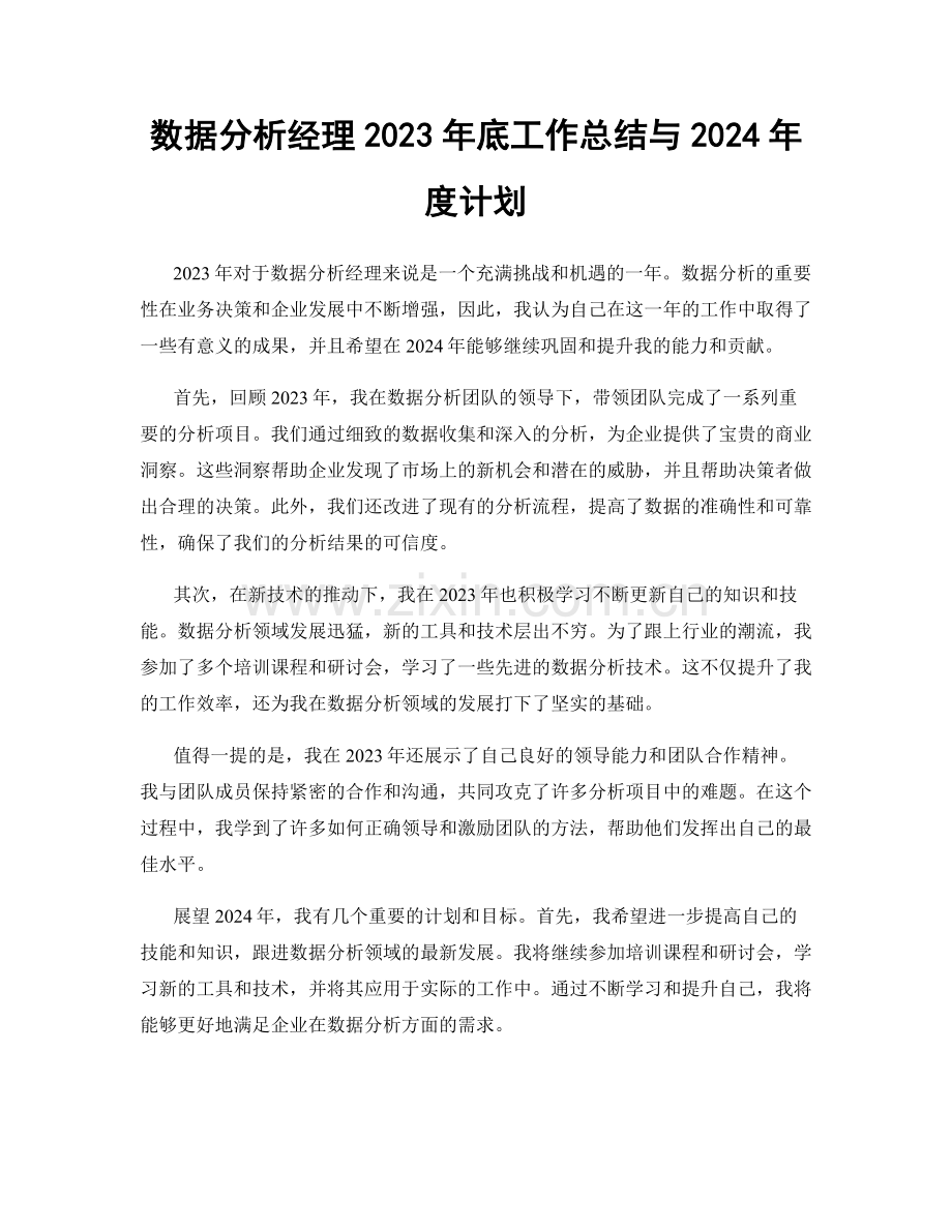 数据分析经理2023年底工作总结与2024年度计划.docx_第1页