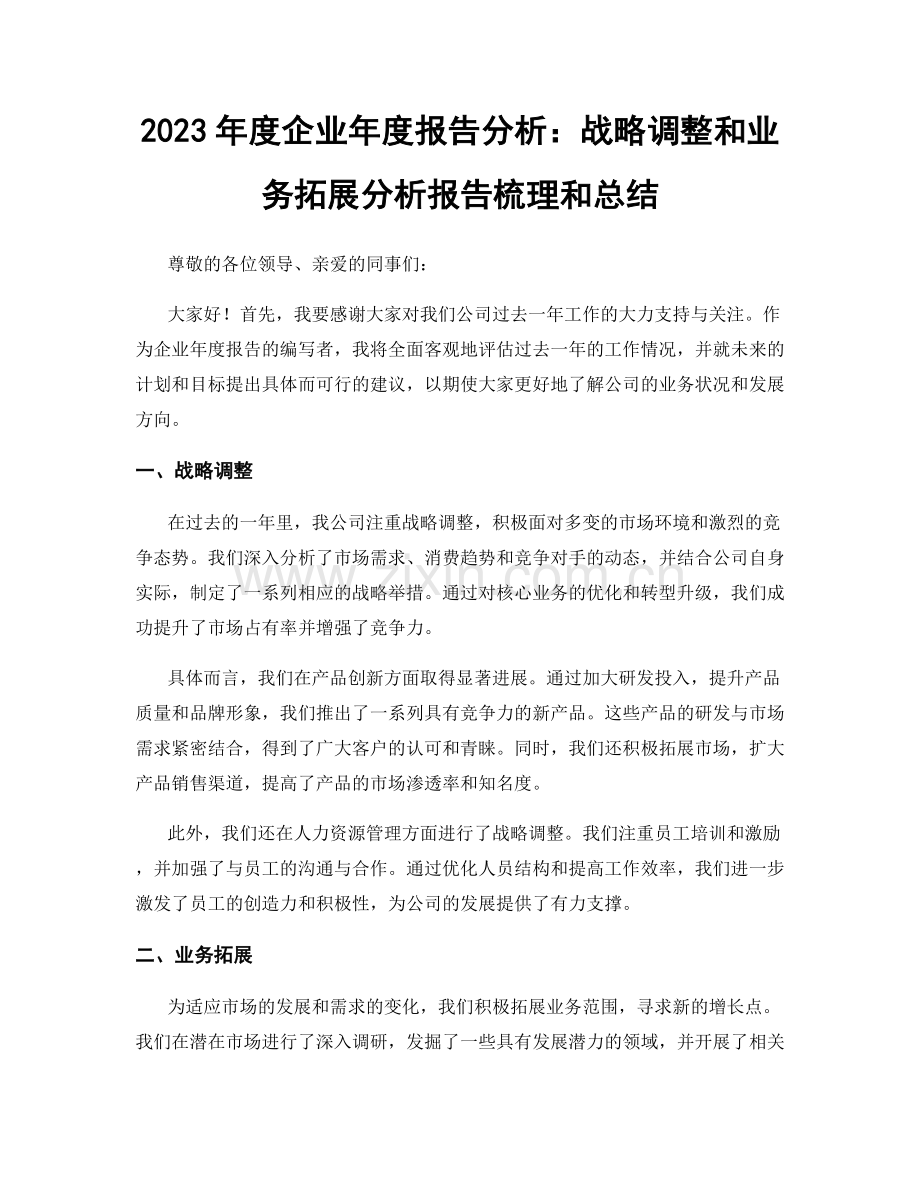 2023年度企业年度报告分析：战略调整和业务拓展分析报告梳理和总结.docx_第1页