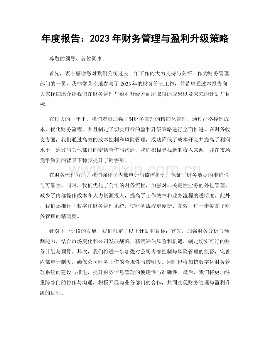 年度报告：2023年财务管理与盈利升级策略.docx_第1页