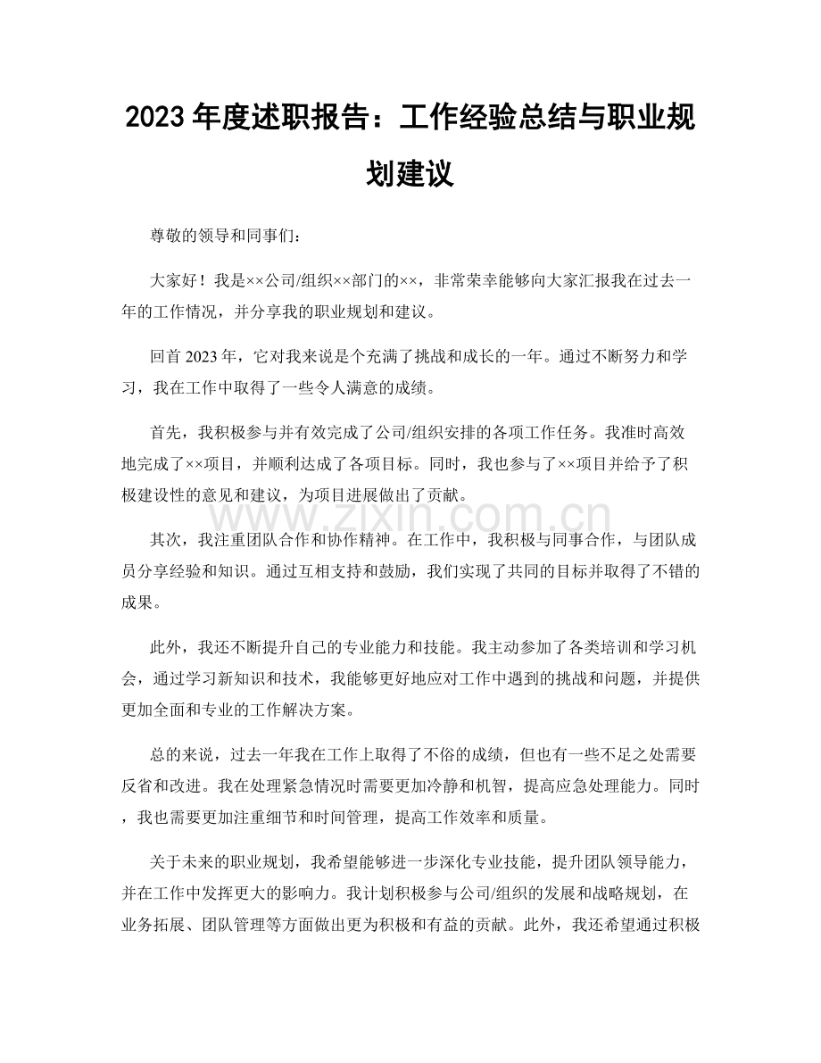 2023年度述职报告：工作经验总结与职业规划建议.docx_第1页