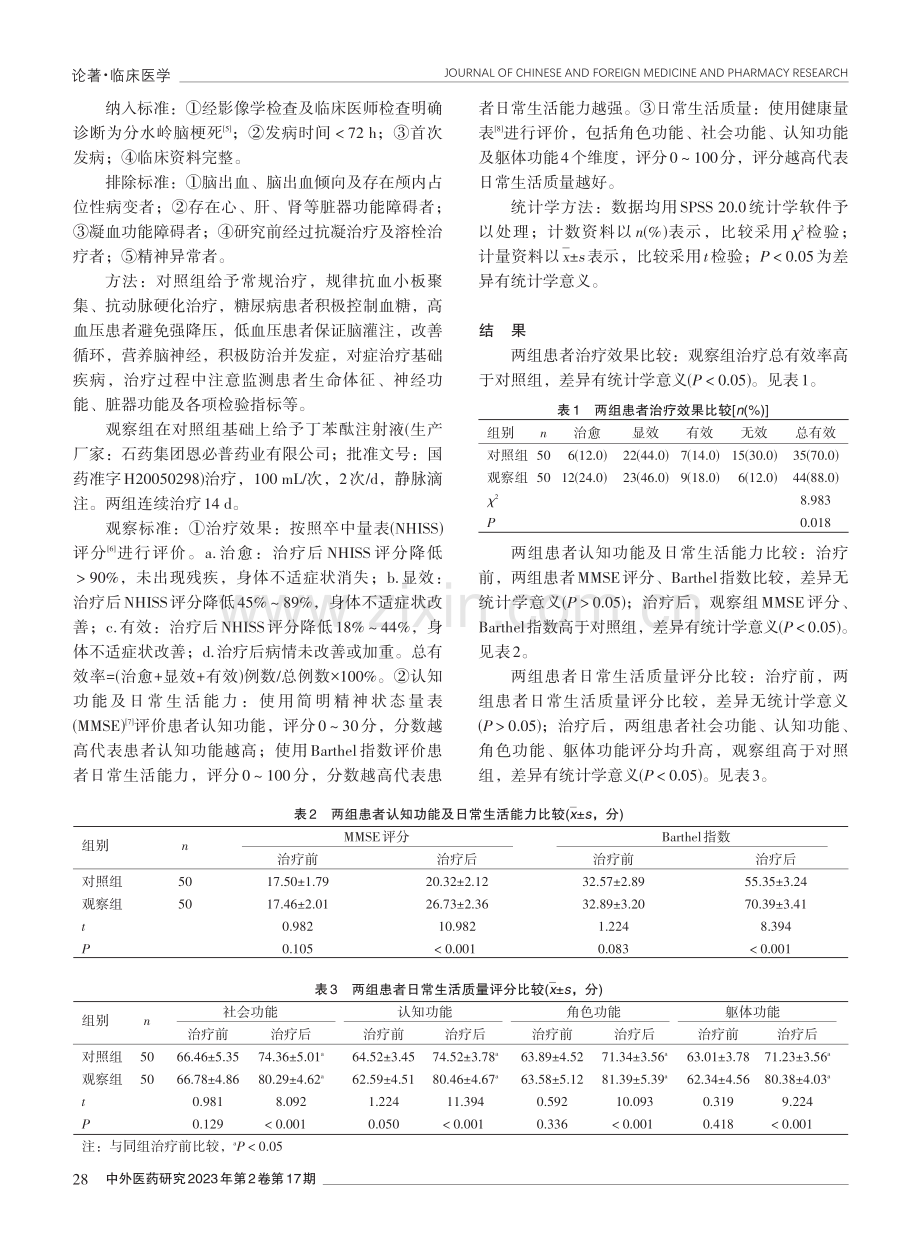 丁苯酞注射液在分水岭脑梗死患者中的治疗效果.pdf_第2页