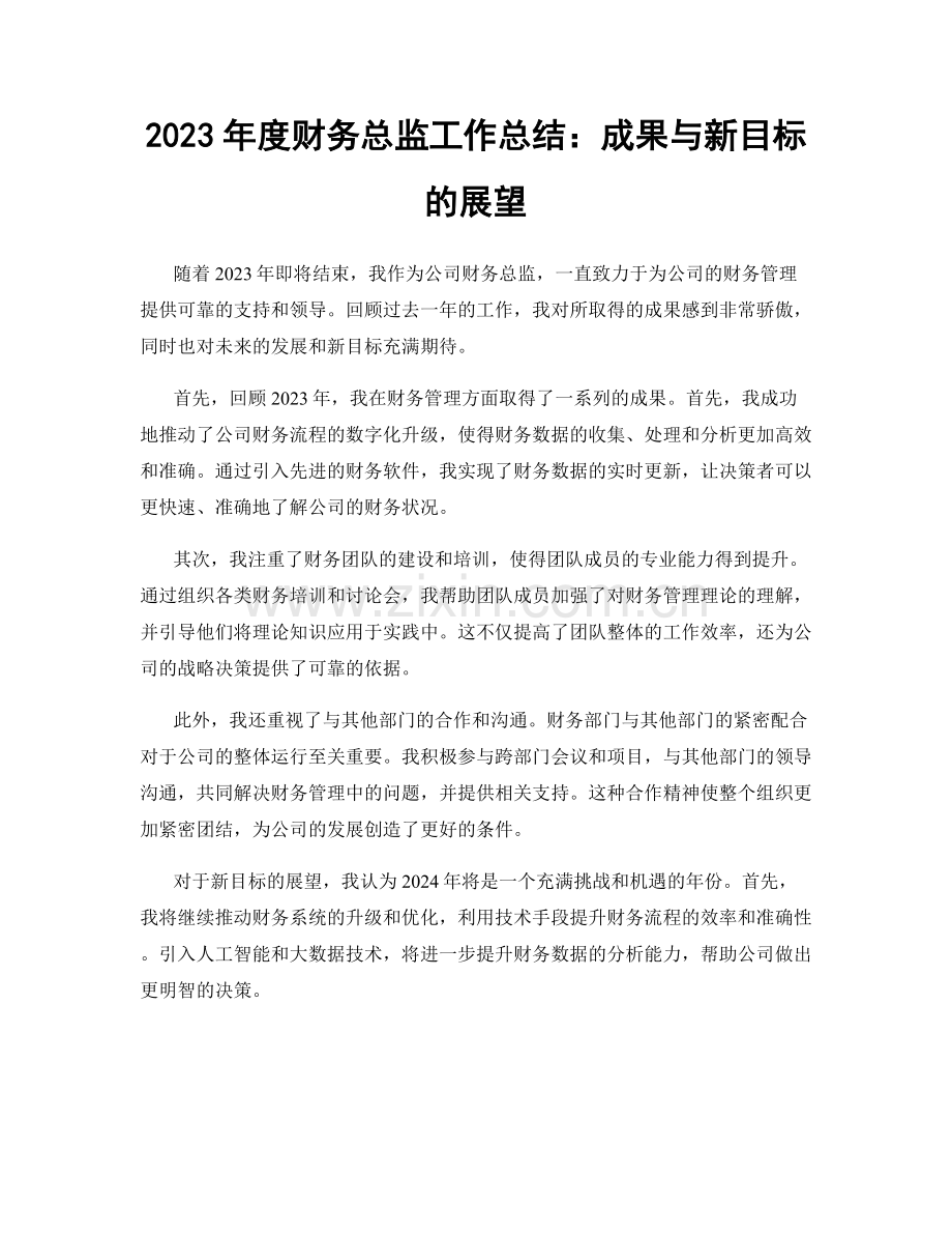 2023年度财务总监工作总结：成果与新目标的展望.docx_第1页