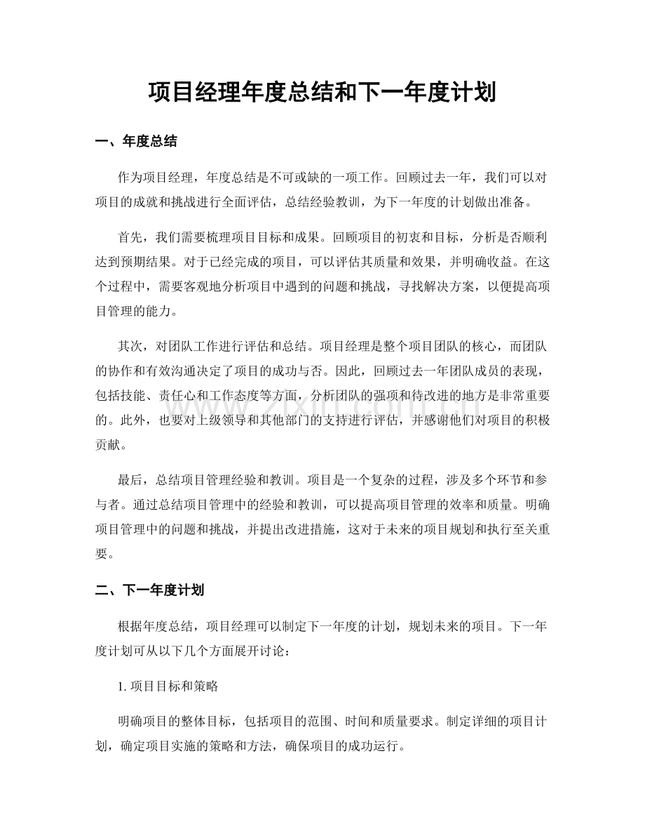 项目经理年度总结和下一年度计划.docx_第1页