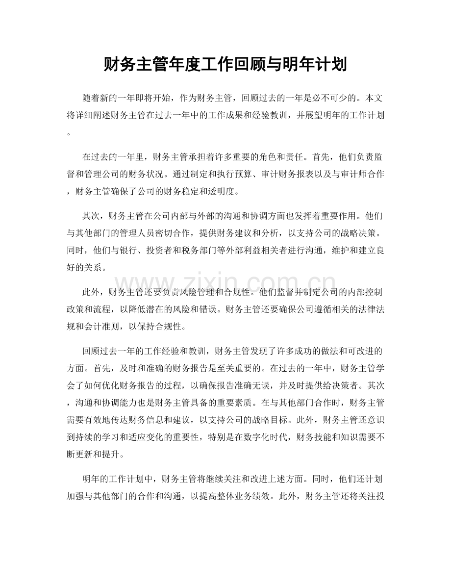 财务主管年度工作回顾与明年计划.docx_第1页