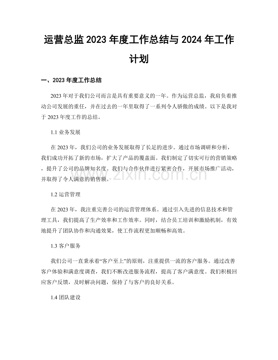 运营总监2023年度工作总结与2024年工作计划.docx_第1页