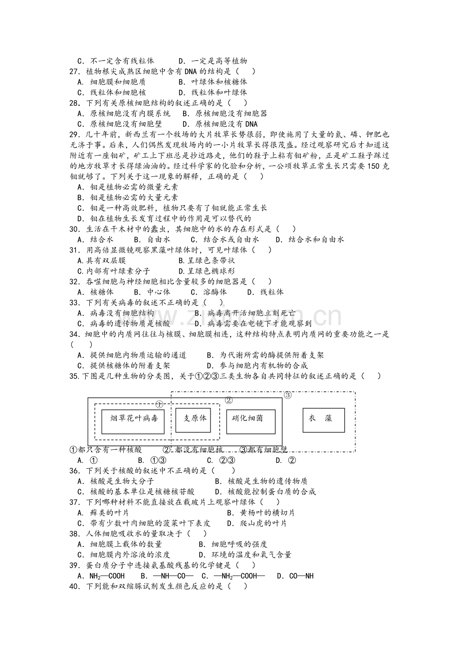 高一生物试题及答案.doc_第3页