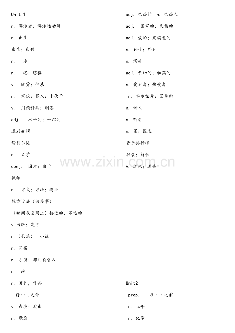 鲁教版初三英语下册单词默写表.doc_第1页