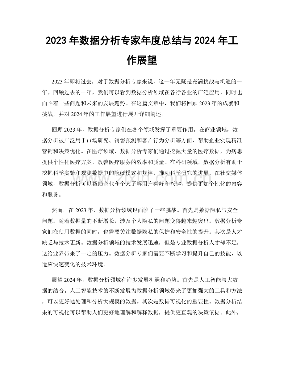 2023年数据分析专家年度总结与2024年工作展望.docx_第1页