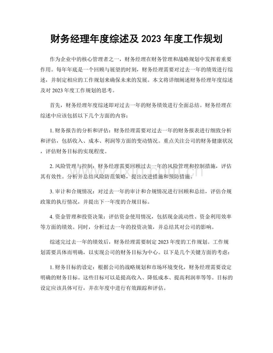 财务经理年度综述及2023年度工作规划.docx_第1页