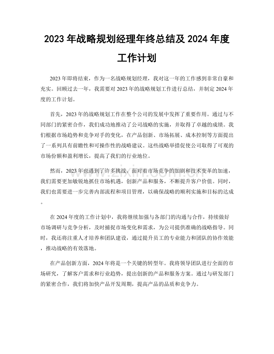 2023年战略规划经理年终总结及2024年度工作计划.docx_第1页