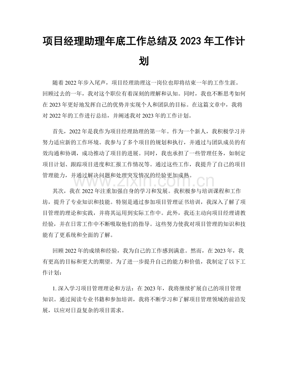 项目经理助理年底工作总结及2023年工作计划.docx_第1页