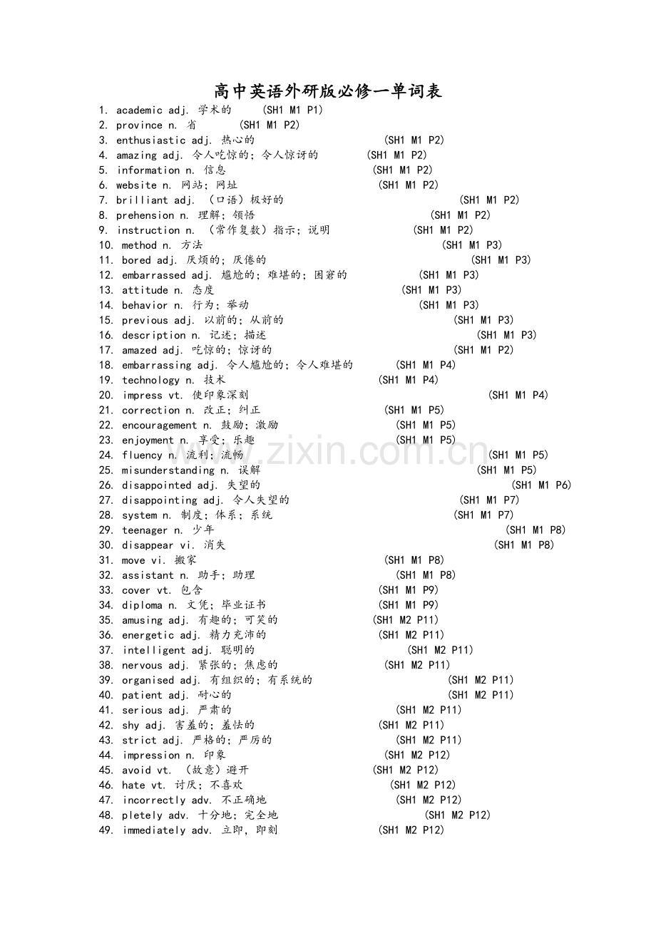 高中英语外研版必修一单词表.doc_第1页