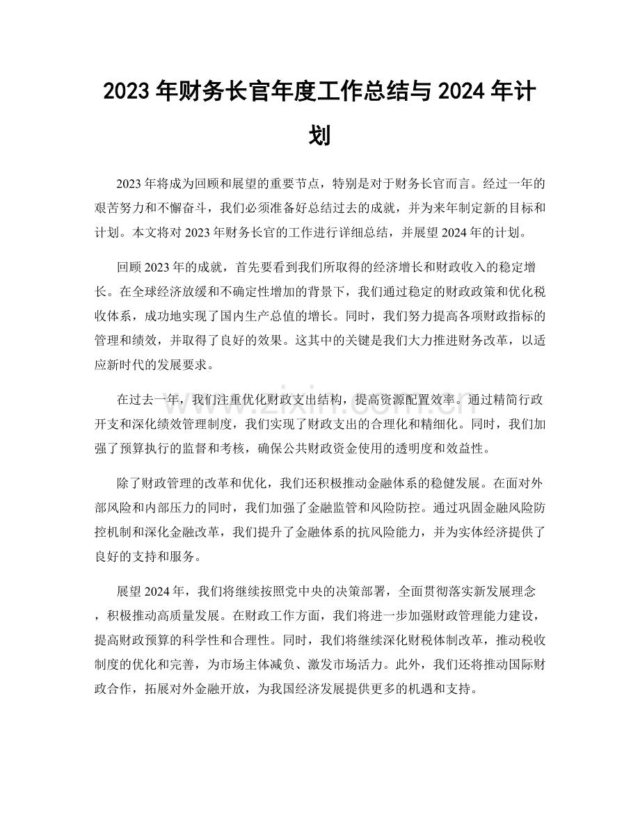 2023年财务长官年度工作总结与2024年计划.docx_第1页