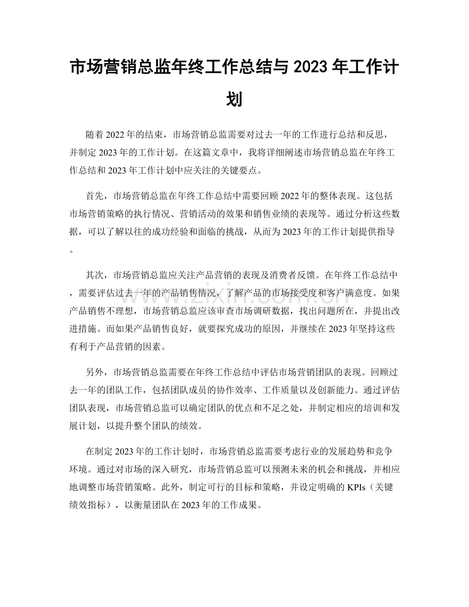 市场营销总监年终工作总结与2023年工作计划.docx_第1页