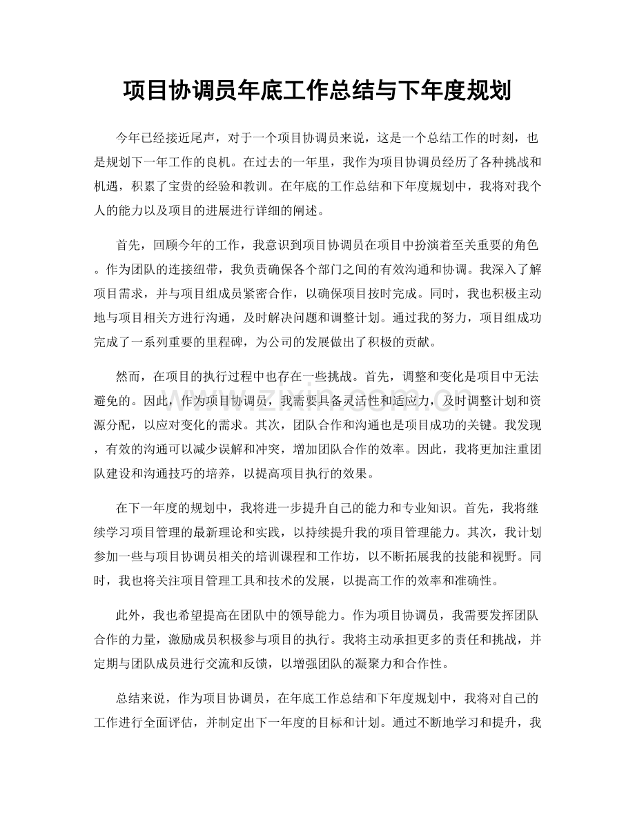 项目协调员年底工作总结与下年度规划.docx_第1页