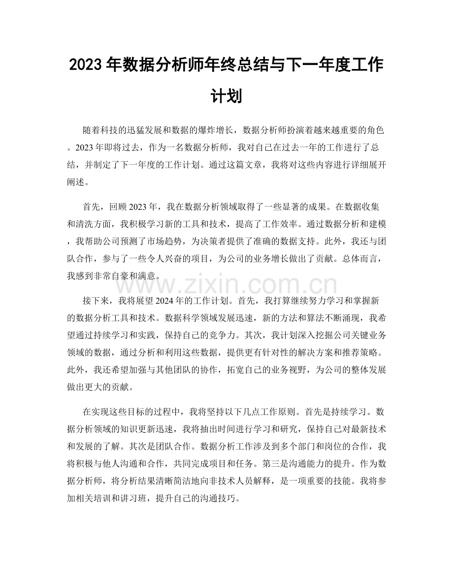 2023年数据分析师年终总结与下一年度工作计划.docx_第1页