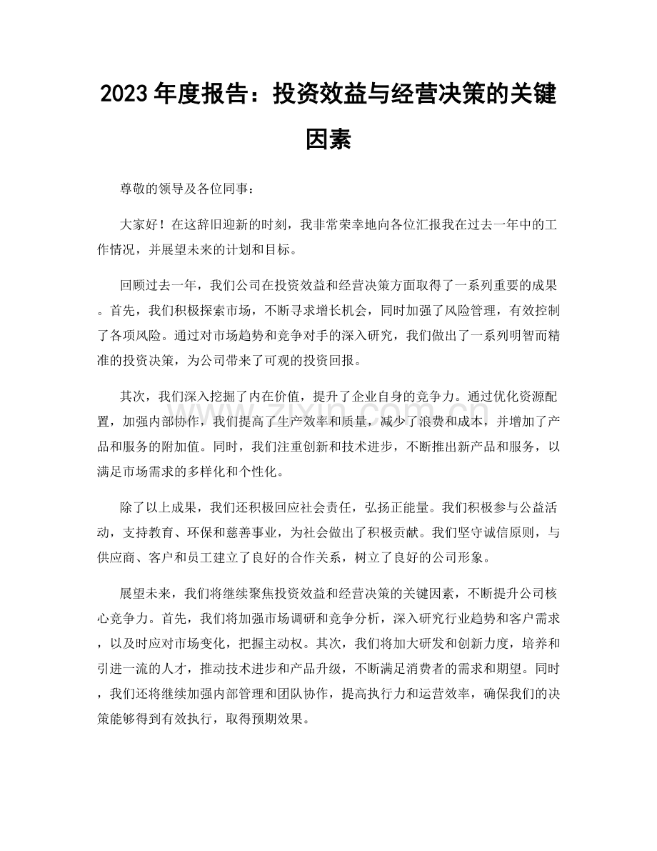 2023年度报告：投资效益与经营决策的关键因素.docx_第1页