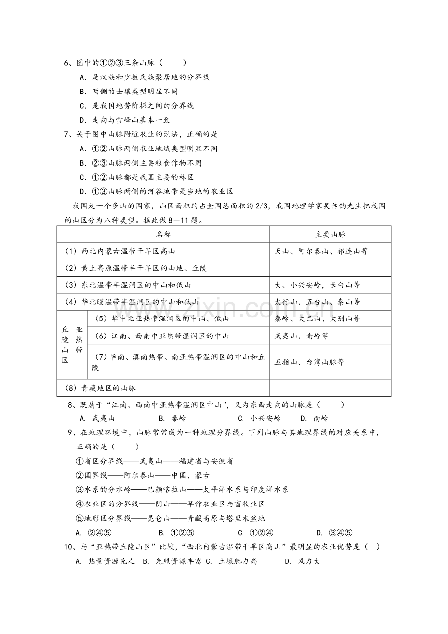 高二地理《中国地形》测试题.doc_第2页