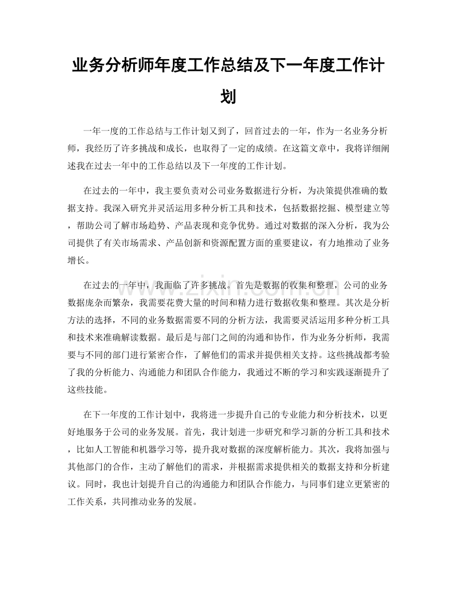 业务分析师年度工作总结及下一年度工作计划.docx_第1页