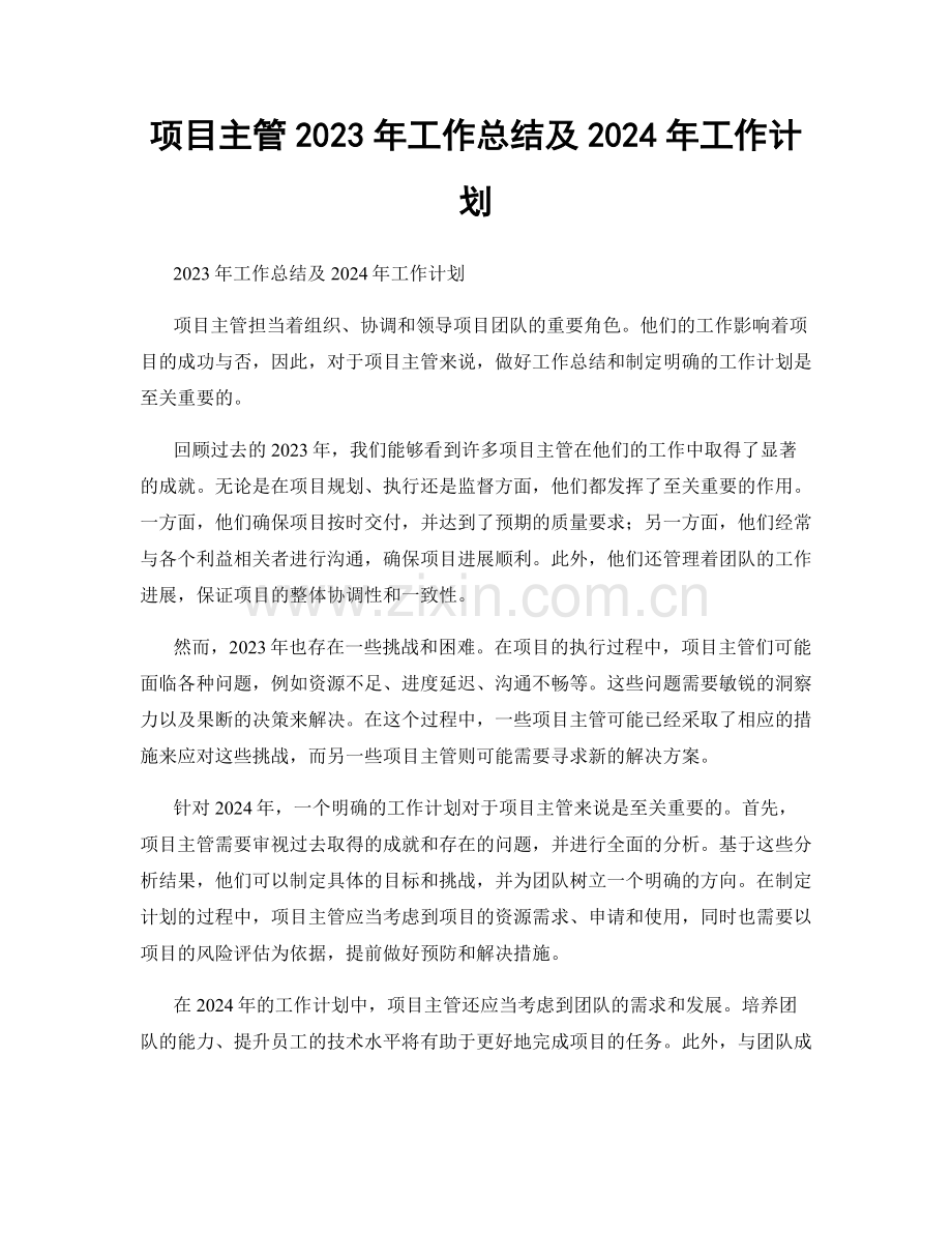 项目主管2023年工作总结及2024年工作计划.docx_第1页