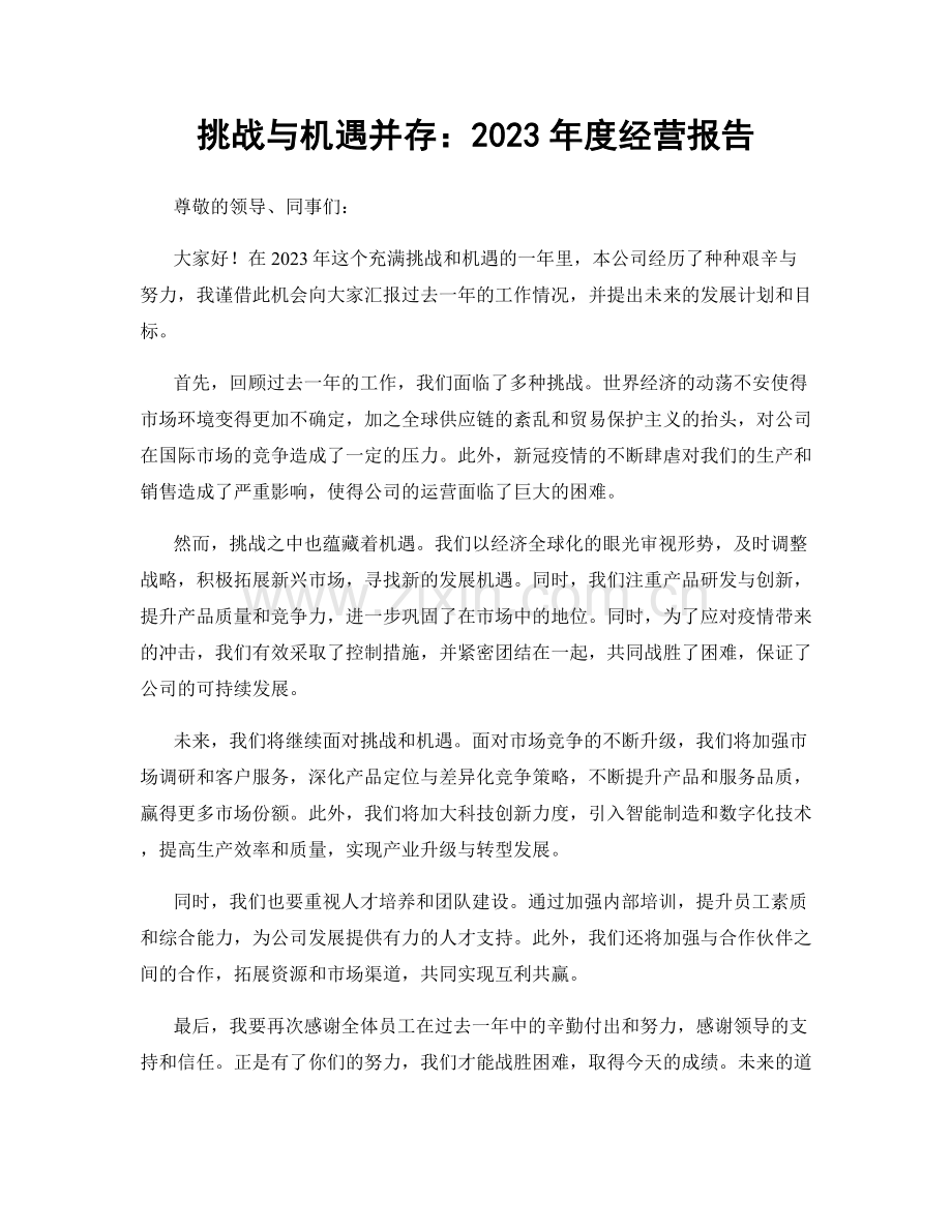 挑战与机遇并存：2023年度经营报告.docx_第1页