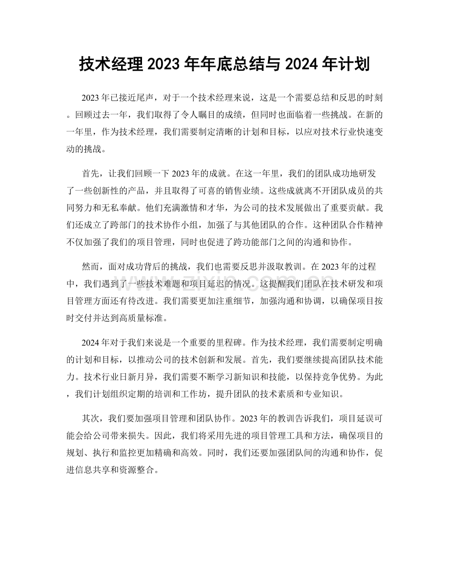 技术经理2023年年底总结与2024年计划.docx_第1页