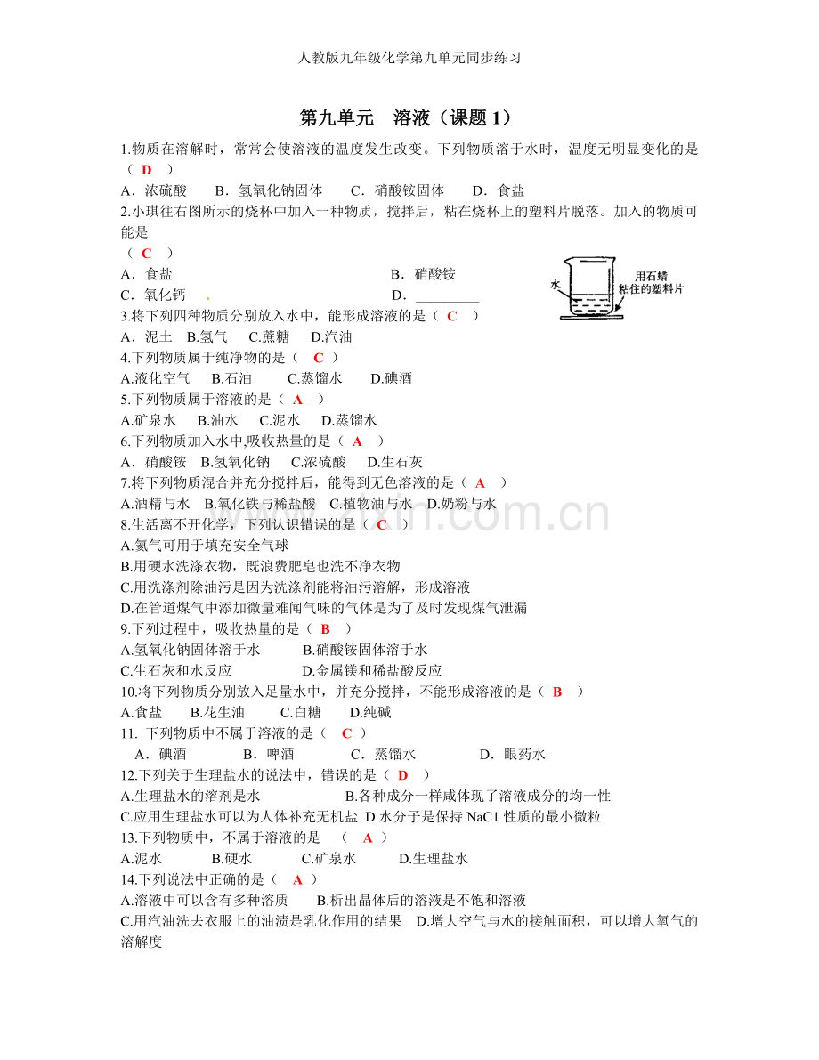 人教版九年级化学第九单元同步练习.doc_第1页