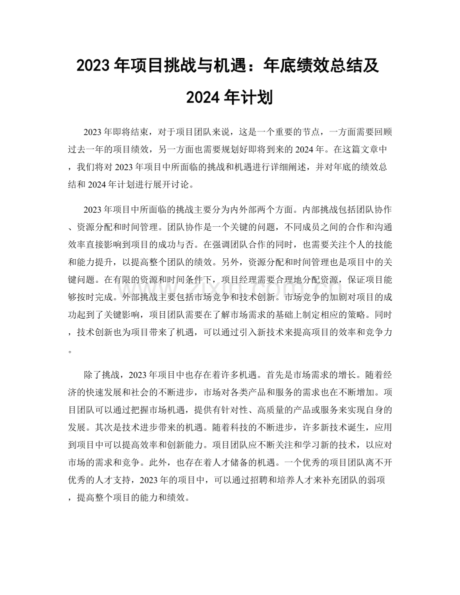 2023年项目挑战与机遇：年底绩效总结及2024年计划.docx_第1页