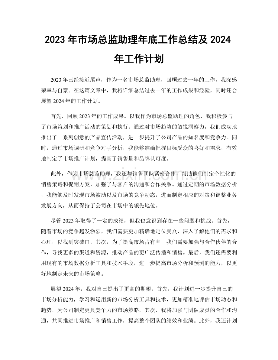 2023年市场总监助理年底工作总结及2024年工作计划.docx_第1页