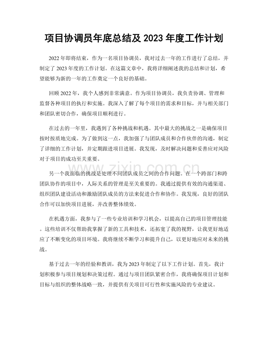 项目协调员年底总结及2023年度工作计划.docx_第1页