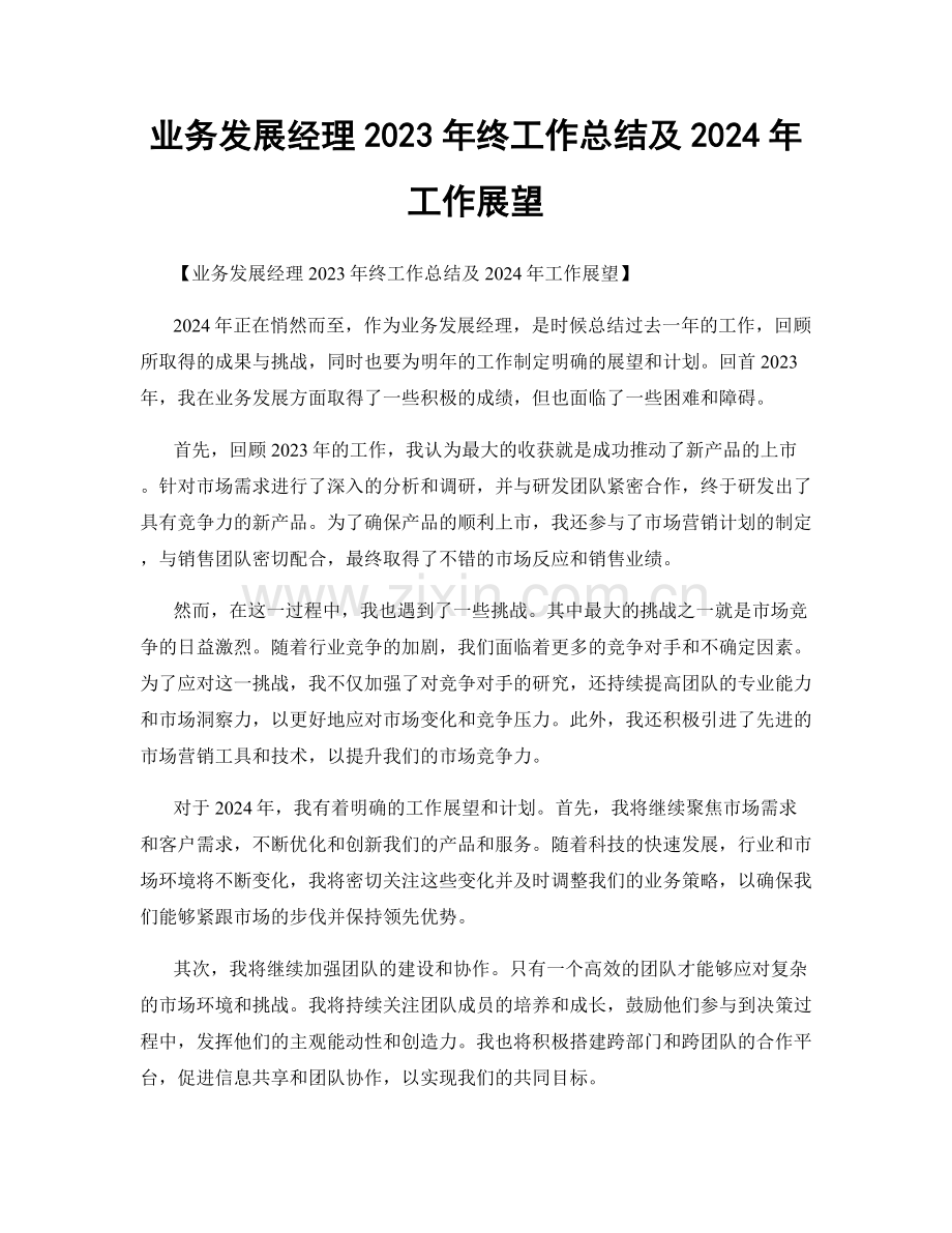 业务发展经理2023年终工作总结及2024年工作展望.docx_第1页