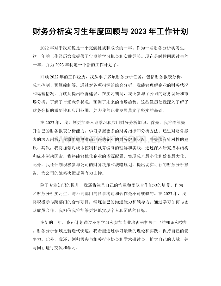 财务分析实习生年度回顾与2023年工作计划.docx_第1页