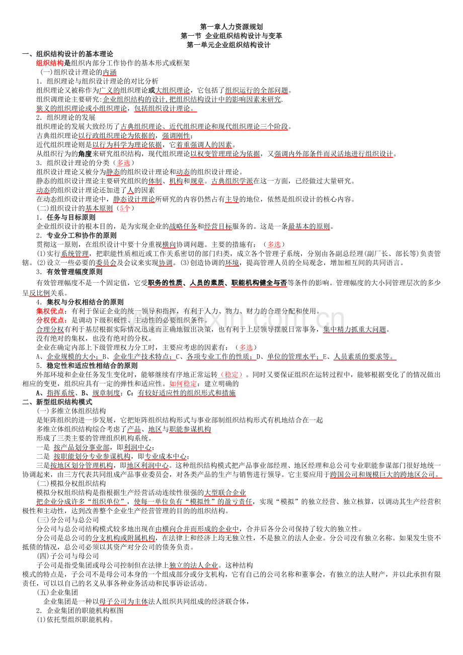 人力资源管理师二级考试超精读书总结笔记1.doc_第1页