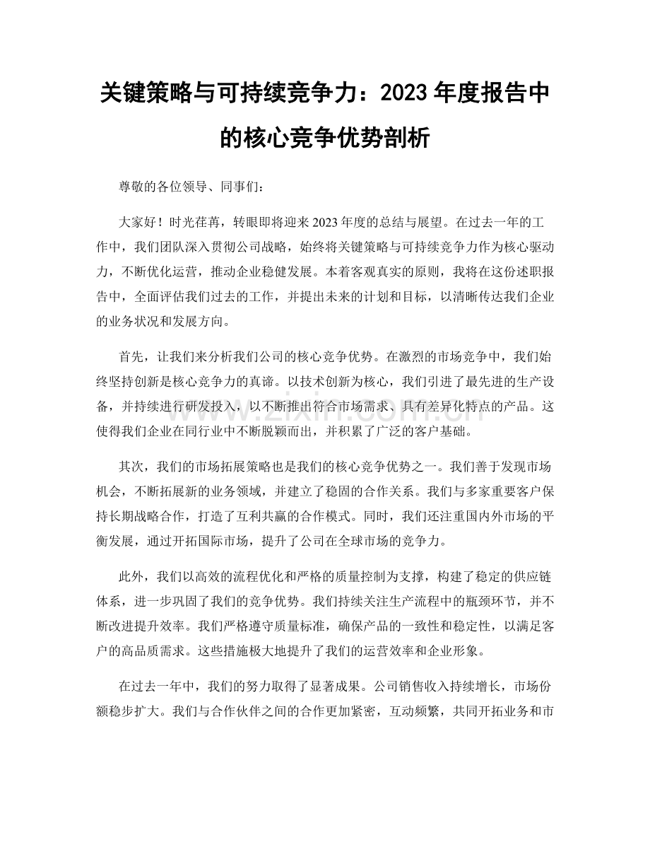 关键策略与可持续竞争力：2023年度报告中的核心竞争优势剖析.docx_第1页