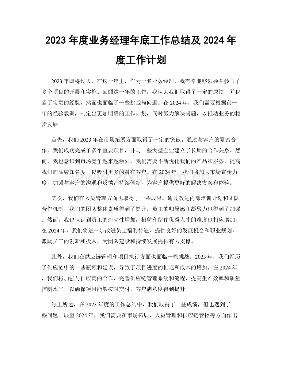 2023年度业务经理年底工作总结及2024年度工作计划.docx_第1页