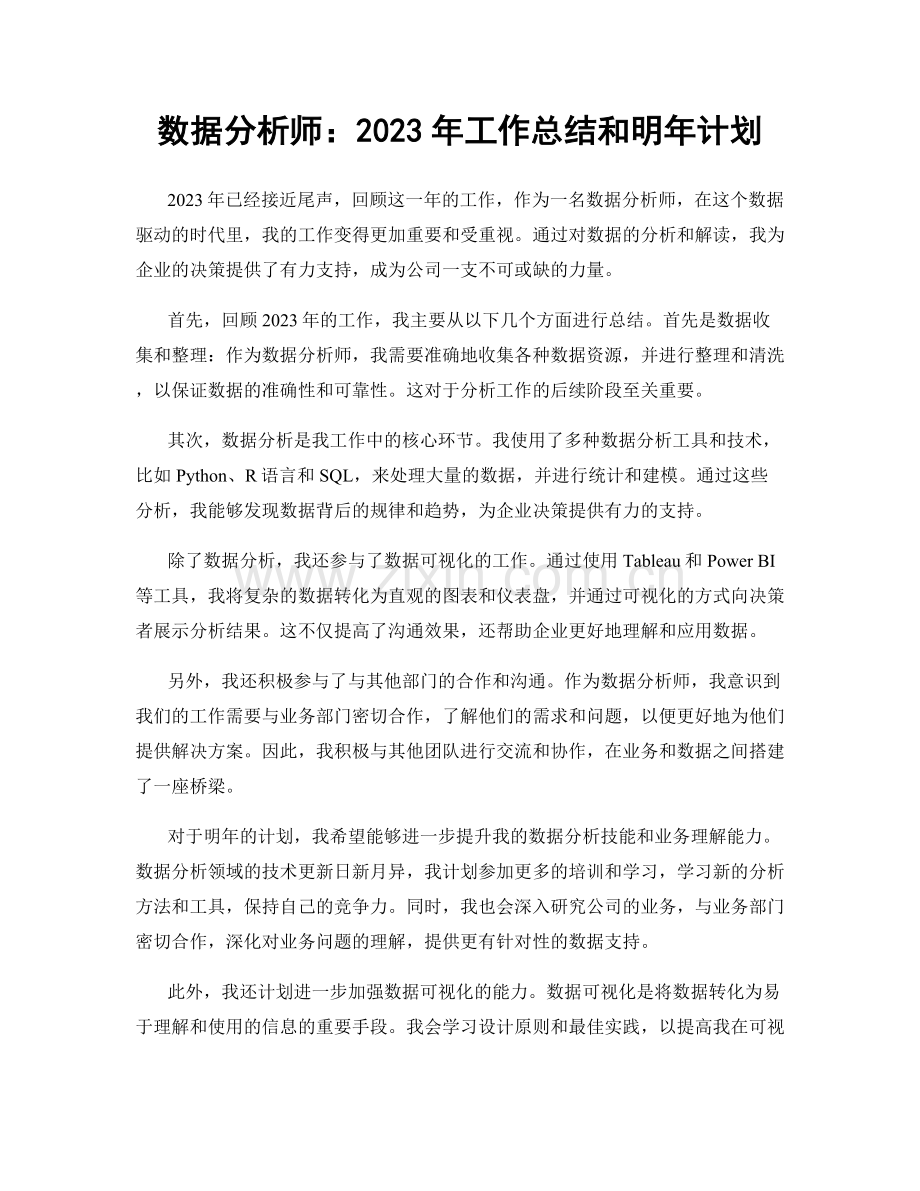 数据分析师：2023年工作总结和明年计划.docx_第1页