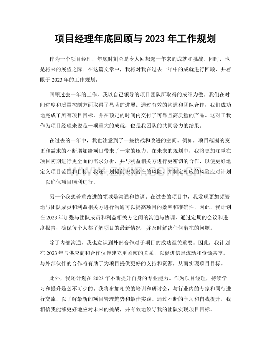 项目经理年底回顾与2023年工作规划.docx_第1页