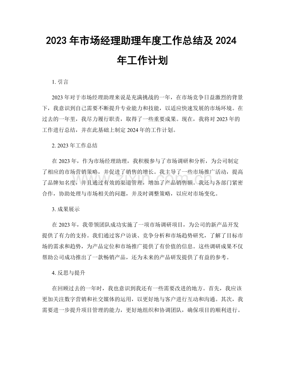 2023年市场经理助理年度工作总结及2024年工作计划.docx_第1页