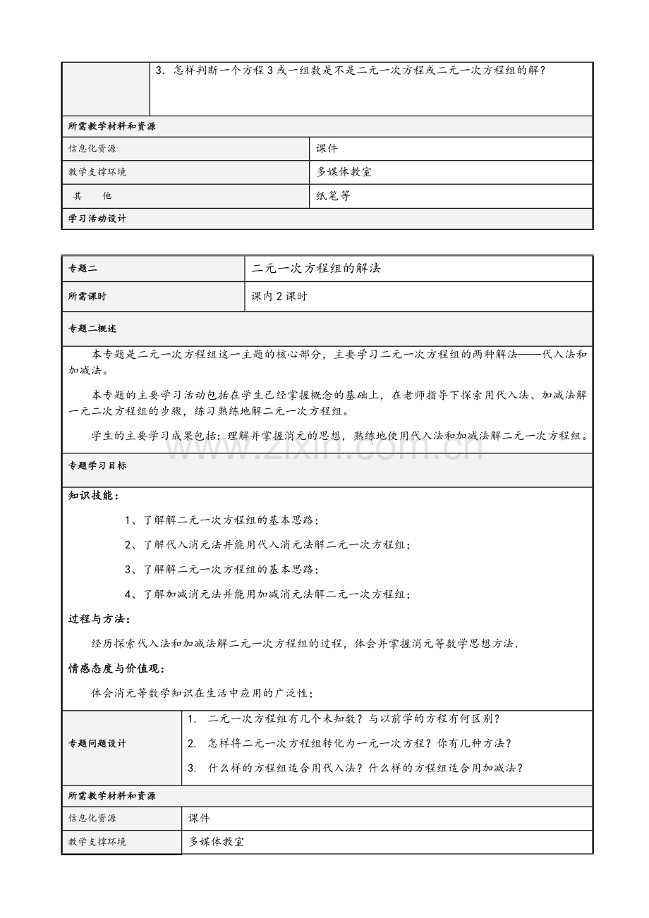 鲁教版二元一次方程组主题单元教学设计.doc_第3页