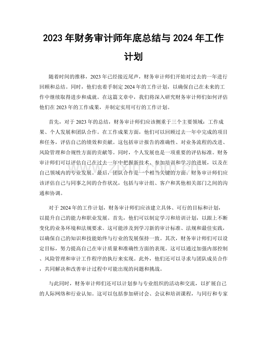 2023年财务审计师年底总结与2024年工作计划.docx_第1页